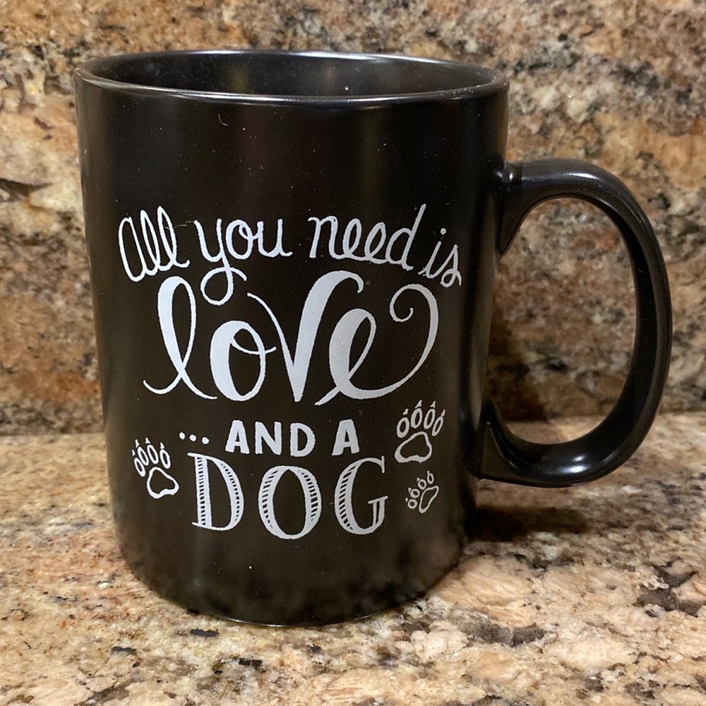 ALL YOU NEED IS LOVE … AND A DOG 🐶by ®️PRIMITIVES BY KATHY, 20oz Black Mug NWT